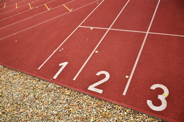 Athletic track for jogging, running, sprint, fitness or exercises with numbers on star tline