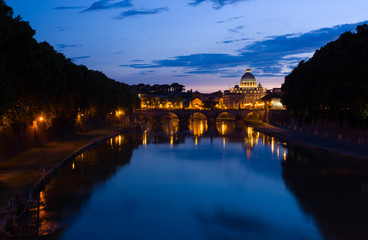 Night view at St. Peter's cathedral in Rome, Italy