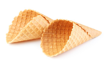 Empty wafer cup for ice cream isolated on white