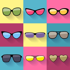 Set of different styles sunglasses.