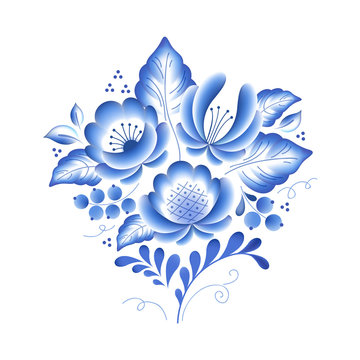 Blue flowers floral russian porcelain beautiful folk ornament.