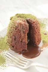 plated chocolate fondant dessert