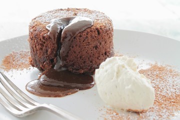 plated chocolate fondant dessert
