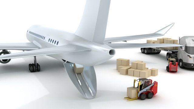 Airport : forklifts is loading the airplane. My own design
