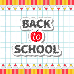 Back to school Yellow and red pencil frame on paper sheet background Exercise book Flat design