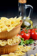 Raw conchiglie and farfalle pasta