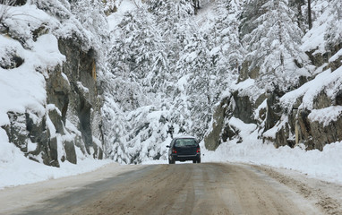 Mountain road in winter