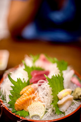 the sushi set composing of tuna, salmon