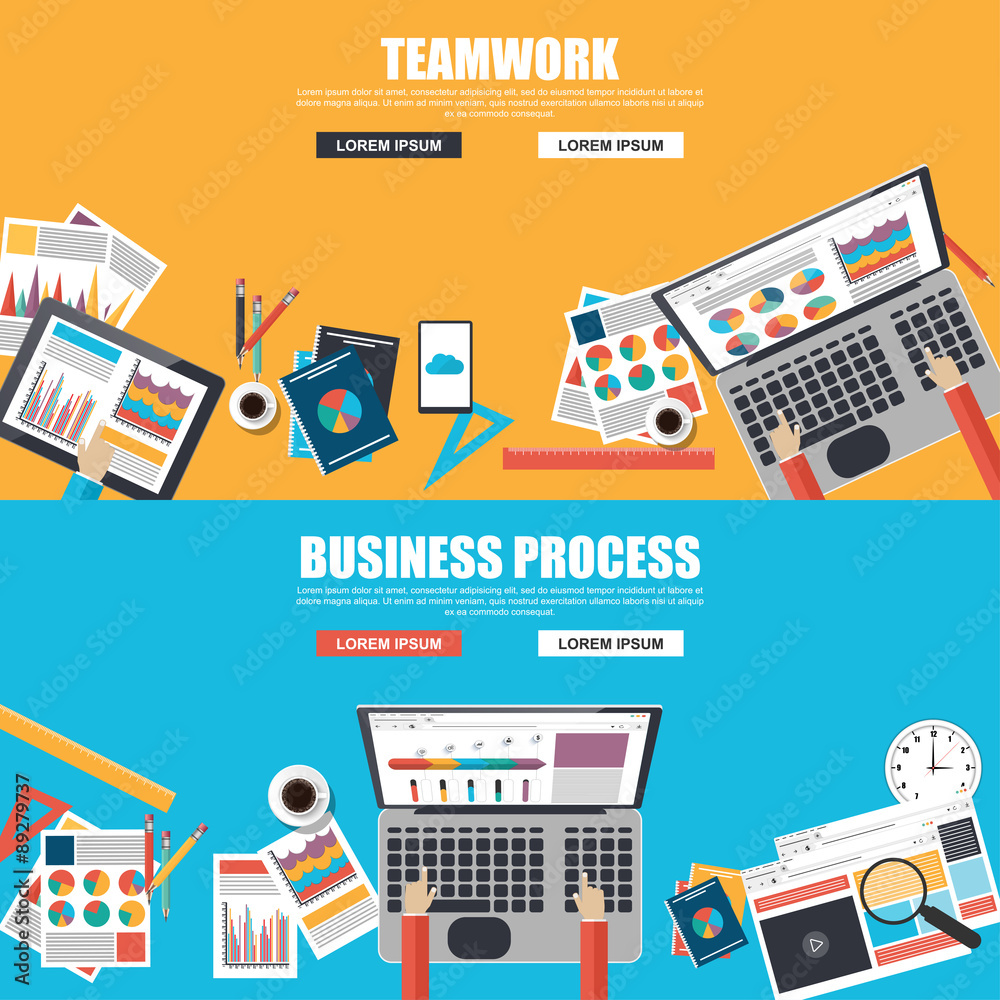 Aufkleber flat design concepts for business process and teamwork
