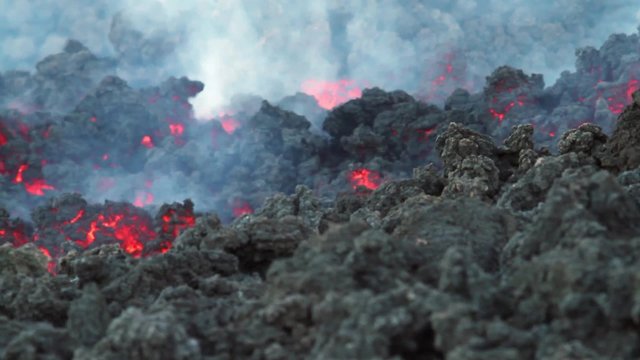 Lava AA. Etna eruption in July 2014