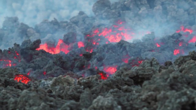 Detail Lava AA. Etna eruption in July 2014