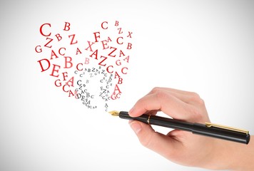 Composite image of businesswomans hand writing with fountain pen