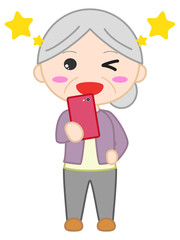 シニア女性　ウィンク