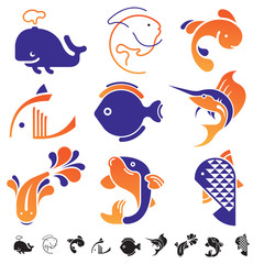 Set of fish symbol icons.