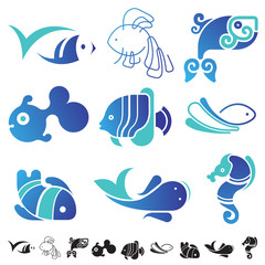 Set of fish symbol icons.