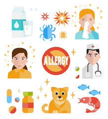 Allergy icon flat set isolated vector 