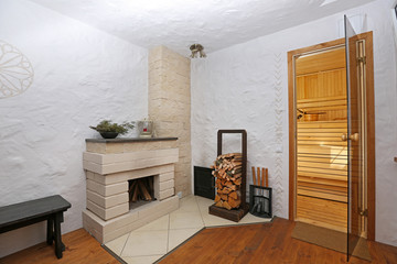 interior shot of sauna lounge