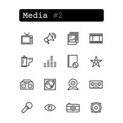 Set line thin icons. Vector. Media technology