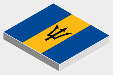 3D Isometric Flag Illustration of the country of  Barbados