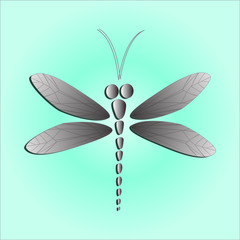 Gray vector dragonfly on the light blue background