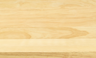 wooden table with blur wood wall background, mock up for display