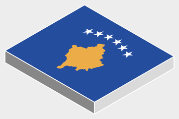 3D Isometric Flag Illustration of the country of  Kosovo