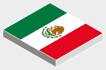 3D Isometric Flag Illustration of the country of  Mexico