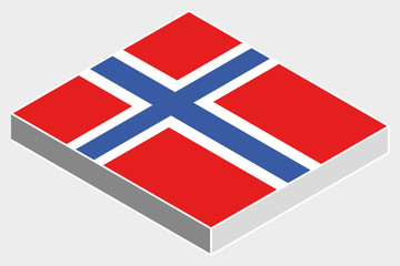 3D Isometric Flag Illustration of the country of  Norway