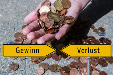 Kleingeld Gewinn/Verlust Schild
