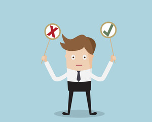 Businessman Holding Yes or No Label