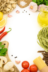 Fototapeta na wymiar Italian food ingredients for cooking over white