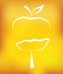 apple with drop on yellow background
