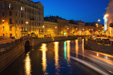 Fototapeta na wymiar Moyka river in Saint Petersburg, Russia at night