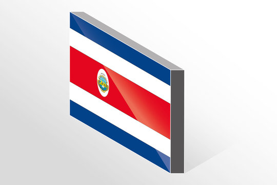 3D Isometric Flag Illustration of the country of  Costa Rica
