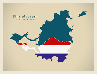 Modern Map - Sint Maarten flag colored SX