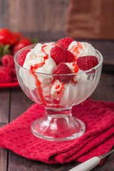 Delicious bowl of raspberry ice cream