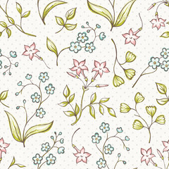 Beautiful seamless pattern with Forget-me not and jasmine flowers. Vector background.