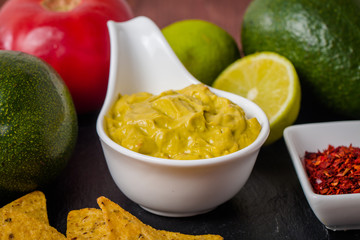 Ingredients for Guacamole and Guacamole dip