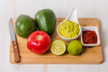 Ingredients for Guacamole and Guacamole dip