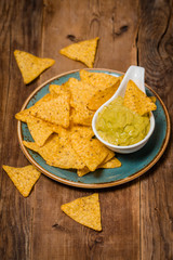 Mexican nachos with handmade guacamole sauce