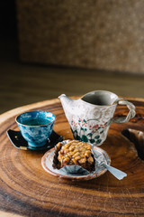 Tea time : Chocolate cake and green tea