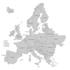 Naklejka premium Europa in grau (beschriftet) - Vektor