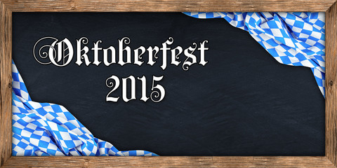 wide Oktoberfest 2015 blackboard with bavarian flag