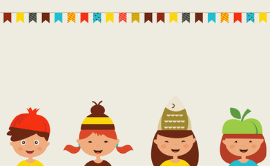 invitation for costume party. Kids wearing different hats