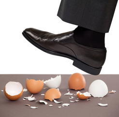 Man walking on egg shells