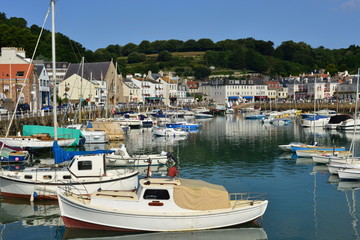 St.Aubin's, Jersey, U.K.  Charming small port with a high tide in the Summer.