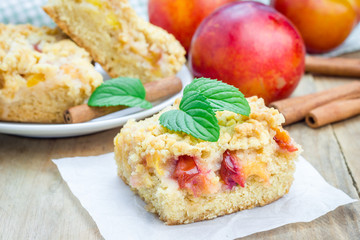 Homemade plum crumble pie