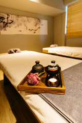 Massage series : Massage amenities kit in wooden tray