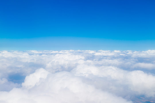 Fototapeta Blue sky with white clouds, aerial photography