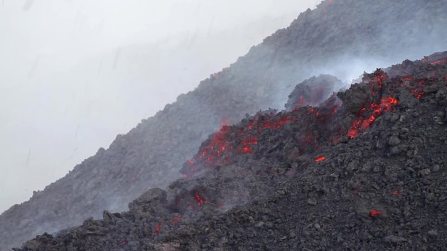 Lava flowing. Etna eruption in July 2014